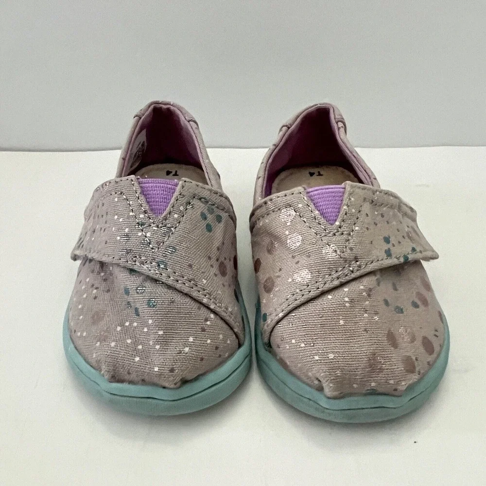 Toms Tiny Alpargata Slip-on Classics Gray Metallic Dot Canvas Toddler Kid T4